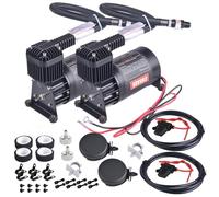 CNRAQR 2PCS 150PSI 1/4NPT Heavy Duty Air Train Horn/Air Ride Suspension Compressor with 3/8NPT Replacement Fittings 12V for Car Horns/Pneumatic Suspension Systems/Pneumatic Tools/Car Tires Black