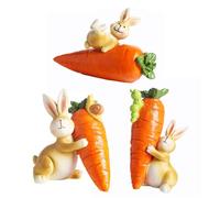 Cnrfeoap 3Pcs Handpainted Easters Bunnies Holding Carrot Figures Cartoon Rabbits Resins Statues For Enhancing Holiday Atmospheres Spring Theme Ornaments