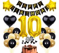Cnrose 10th Birthday Decoration - Black Gold Party Decoration for Boys and Girls - Cake Decoration for 10 Years