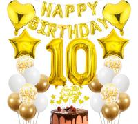 Cnrose 10th Birthday Decoration, Golden Cake Decoration Birthday 10 Years Boy, Party Decoration Gold, 10th Birthday Boy Girl, Cake Decoration 10th Birthday Boy Girl, Birthday Decoration 10 Years Girl