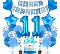 Cnrose 11th Birthday: Blue Cake Decorations for Boy & Girl, 11 Years