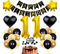 Cnrose 11th Birthday Decoration - Black & Gold Party Decoration for Boy or Girl