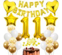 Cnrose 11th Birthday Decoration, Golden Cake Decoration Birthday 11 Years Boy, Party Decoration Gold, 11 Birthday Boy Girl Cake Decoration 11th Birthday Boy Girl Birthday Decoration 11 Years Girl