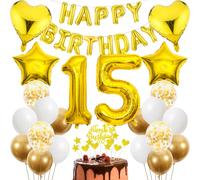 Cnrose 15th Birthday Decoration, Golden Cake Decoration Birthday 15 Years Boy, Party Decoration Gold, 15th Birthday Boy Girl, Cake Decoration 15th Birthday Boy Girl, Birthday Decoration 15 Years Girl