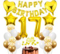 Cnrose 17th Birthday Decoration, Golden Cake Decoration Birthday 17 Years Boy, Party Decoration Gold, 17th Birthday Boy Girl Cake Decoration 17th Birthday Boy Girl Birthday Decoration 17 Years Girl