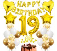 Cnrose 19th Birthday Decoration, Golden Cake Decoration Birthday 19 Years Boy, Party Decoration Gold, 19th Birthday Boy Girl Cake Decoration 19th Birthday Boy Girl Birthday Decoration 19 Years Girl