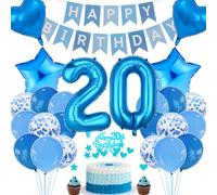 Cnrose 20th Birthday Decoration - Blue Cake Decoration for Man & Woman