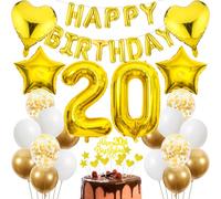 Cnrose 20th Birthday Decoration, Golden Cake Decoration 20th Birthday Man, Party Decoration Gold, 20th Birthday Men Woman, Cake Decoration 20th Birthday Man Women, Birthday Decoration 20th Year Women