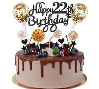 Cnrose 22nd Birthday Cake Topper Set: Black & Gold, 30 Pieces, Cake Decoration Set, Toppers, Cake Toppers, Birthday, Neutral