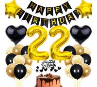 Cnrose 22nd Birthday Decoration - Black & Gold, 22 Years Man & Woman, Cake Decoration