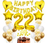 Cnrose 22nd Birthday Decoration, Golden Cake Decoration Birthday 22 Years Man, Party Decoration Gold, 22 Birthday Men Women Cake Decoration 22th Birthday Man Women Birthday Decoration 22 Years Women