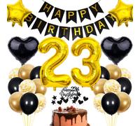 Cnrose 23rd Birthday Decoration for Men and Women - Black and Gold Party Cake Topper
