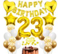 Cnrose 23rd Birthday Decoration, Golden Cake Decoration Birthday 23 Years Man, Party Decoration Gold, 23 Birthday Men Women Cake Decoration 23rd Birthday Man Women Birthday Decoration 23 Years Women
