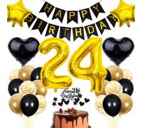 Cnrose 24th Birthday Decoration - Black & Gold Party Decoration for Men & Women