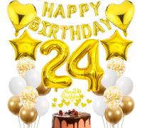 Cnrose 24th Birthday Decoration, Golden Cake Decoration Birthday 24 Years Man, Party Decoration Gold, 24th Birthday Men Woman, Cake Decoration 24th Birthday Man Women, Birthday Decoration 24 Years