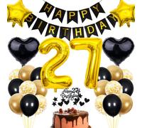Cnrose 27th Birthday Decoration - Black & Gold Party Decoration for Men & Women