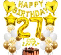 Cnrose 27th Birthday Decoration, Golden Cake Decoration Birthday 27 Years Man, Party Decoration Gold, 27th Birthday Men Women Cake Decoration 27th Birthday Man Women Birthday Decoration 27 Years Women