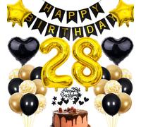 Cnrose 28th Birthday Decoration, Black Cake Decoration Birthday 28 Years Man, Party Decoration Gold Black, 28th Birthday Men Woman, Cake Decoration 28th Birthday Women, Birthday Decoration 28 Years