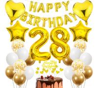 Cnrose 28th Birthday Decoration, Golden Cake Decoration Birthday 28 Years Man, Party Decoration Gold, 28th Birthday Men Women Cake Decoration 28th Birthday Man Women Birthday Decoration 28 Years Women