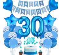 Cnrose 30th Birthday Blue Cake Decoration - 30 Years Party Decoration for Man and Woman