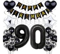Cnrose 90th Birthday Balloon Set, Black & Silver, 32" Number 90, 32 Pieces, Unisex-Adults, Men, 90th Birthday Celebrants
