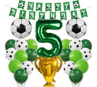 Cnrose Soccer Balloon 5th Birthday Green Party Decor - 5 Years Old Boy Helium Balloon, Football Birthday Decorations, Kids Soccer Supplies, Sports Theme Party Kit