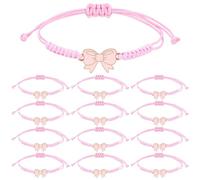 CNSJ 12 Pcs Coquette Bow String Bracelets Adjustable Cute Pink Bowknot Braided Rope Bracelet for Mother and Daughter Women Friend Birthday Valentine's Day Party Favor Supplies