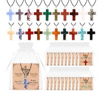 CNSJ 20 Sets Christian Stone Cross Pendant Necklace Easter Natural Cross Crystal Charms for Jewelry Making and Christian Cards Share with Lovers Relatives Friends for DIY Halloween Christmas