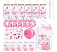 CNSJ 27 Pcs Spa Sleepover Party Supplies for Girls 6 Glass Cups 6 Hair Bands 6 Tote Bags 1 Ribbon 8 Stickers Pamper Party Essentials for Women Slumber Favors