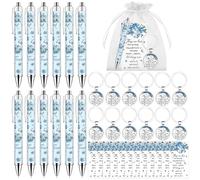 CNSJ 48 Pcs Forget Me Not Funeral Favours for Guests Memorial Keychain Retractable Ballpoint Pens Remembrance Cards Organza Bags for Funeral Mourning Condolence Guest Book Writing Keepsakes