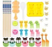 CNSJ Rice Ball Molds Sushi Decorating Mold with 1 PCS Maker Shake Mini Bear 6 Vegetable Cutters Shapes Set 10 Animal Food Picks 4 Blue and White Porcelain Chopsticks