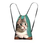 CNTDBU A curious cat Foldable Drawstring Rucksack-Lightweight Packable Reusable Shopping Bag for Travel, Compact Pocket Sling Backpack for Camping Gym