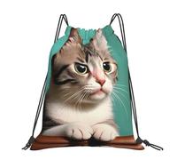 CNTDBU A Curious Cat Large Cinch Sack Bag-Waterproof Lightweight Rucksack For Gym Sports, Casual Drawstring Backpack For Travel Hiking