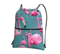 CNTDBU A flock of flamingos Drawstring Backpack with Zip-Waterproof Lightweight Daypack for Gym Sports, Adjustable Cinch Bag for Travel Hiking