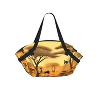 CNTDBU African grassland animals 2-in-1 Picnic Blanket Bag-Foldable Waterproof Round Mat for Beach Park, Portable Camping Tote with Storage Pockets for Outdoor Adventures