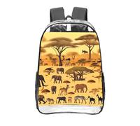CNTDBU African grassland animals Clear Backpack 16 Inch-Transparent PVC Stadium Approved Bag, Custom All-Over Print Front Pocket, Lightweight Travel Daypack Unisex
