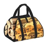 CNTDBU African Grassland Animals Firewood Carrier Bag-Heavy Duty Canvas Log Tote, Waterproof Wood Hauler with Padded Handles
