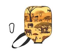 CNTDBU African Grassland Animals Pickleball Paddle Cover-Neoprene Paddle Case with Mesh Pocket, Carabiner for Gym Bag
