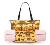 CNTDBU African Grassland Animals Women's Yoga Bag-Large Gym Tote with Yoga Mat Holder, Lightweight Shoulder Bag for Workout Travel Beach
