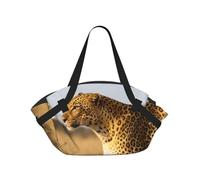 CNTDBU African leopard 2-in-1 Picnic Blanket Bag-Foldable Waterproof Round Mat for Beach Park, Portable Camping Tote with Storage Pockets for Outdoor Adventures