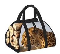 CNTDBU African Leopard Firewood Carrier Bag-Heavy Duty Canvas Log Tote, Waterproof Wood Hauler with Padded Handles