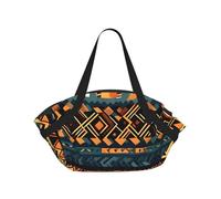 CNTDBU African Tribal Ethnic Texture 2-in-1 Picnic Blanket Bag-Foldable Waterproof Round Mat for Beach Park, Portable Camping Tote with Storage Pockets for Outdoor Adventures