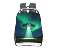 CNTDBU Alien Spaceship Beam Clear Backpack 16 Inch Heavy Duty-Stadium Approved Transparent PVC Bookbag, Reinforced Bottom Travel Daypack Unisex