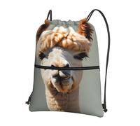 CNTDBU Alpaca avatar Drawstring Backpack with Zip-Waterproof Lightweight Daypack for Gym Sports, Adjustable Cinch Bag for Travel Hiking