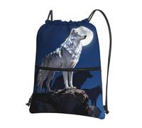CNTDBU Alpha Wolf Leader Drawstring Backpack with Zip-Waterproof Lightweight Daypack for Gym Sports, Adjustable Cinch Bag for Travel Hiking
