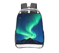 CNTDBU Aurora night sky Clear Backpack 16 Inch Heavy Duty-Stadium Approved Transparent PVC Bookbag, Reinforced Bottom Travel Daypack Unisex