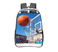 CNTDBU Basketball Hoop Shot Clear Backpack 16 Inch Heavy Duty-Stadium Approved Transparent PVC Bookbag, Reinforced Bottom Travel Daypack Unisex