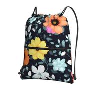 CNTDBU Beautiful colourful flowers Drawstring Backpack with Zip-Waterproof Lightweight Daypack for Gym Sports, Adjustable Cinch Bag for Travel Hiking