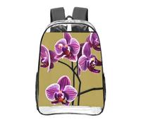 CNTDBU Beautiful Orchids Clear Backpack 16 Inch-Transparent PVC Stadium Approved Bag, Custom All-Over Print Front Pocket, Lightweight Travel Daypack Unisex