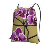 CNTDBU Beautiful Orchids Drawstring Backpack with Zip-Waterproof Lightweight Daypack for Gym Sports, Adjustable Cinch Bag for Travel Hiking
